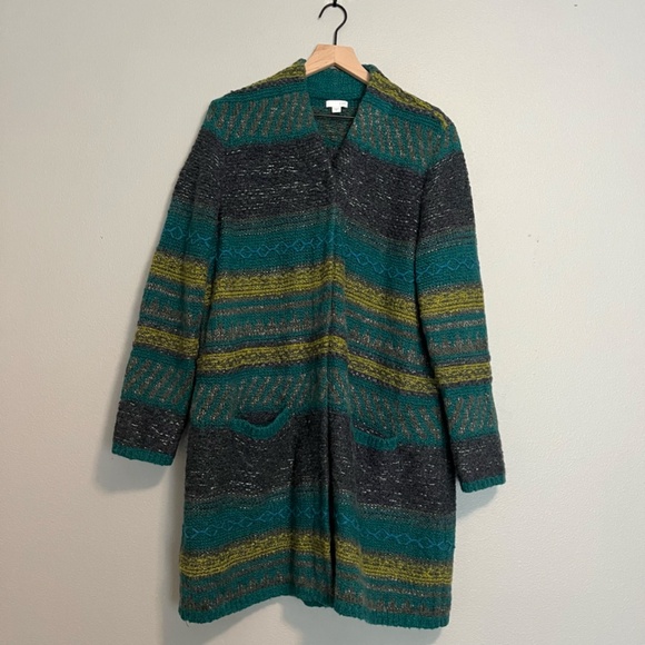 J. Jill -  Mixed Textures Pattern Sweater Jacket Long Wool Cardigan Topper - XL - Picture 2 of 12